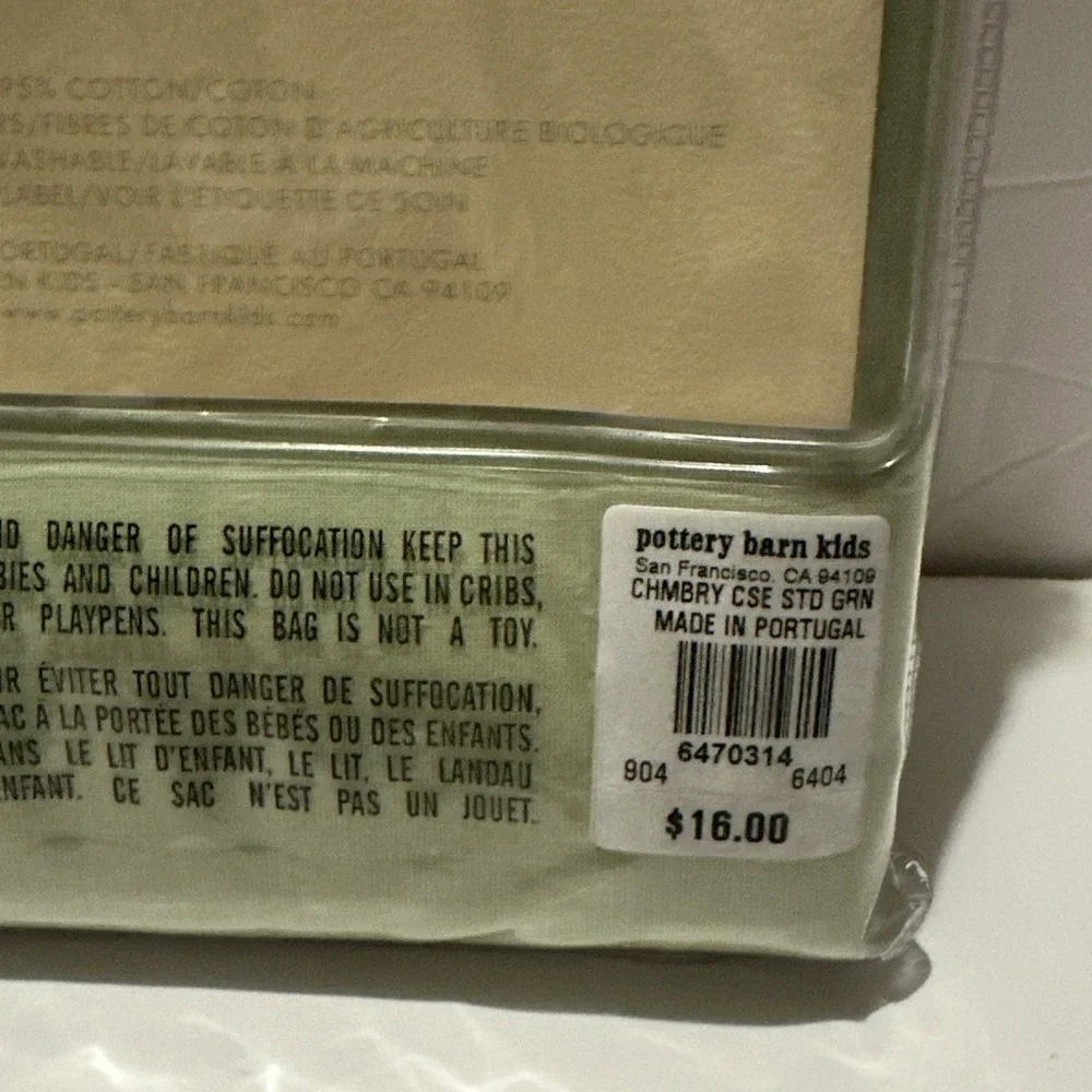 pottery barn kids CHAMBRAY PERCALE Green 1-Standard Case 200ct 100%-cotton